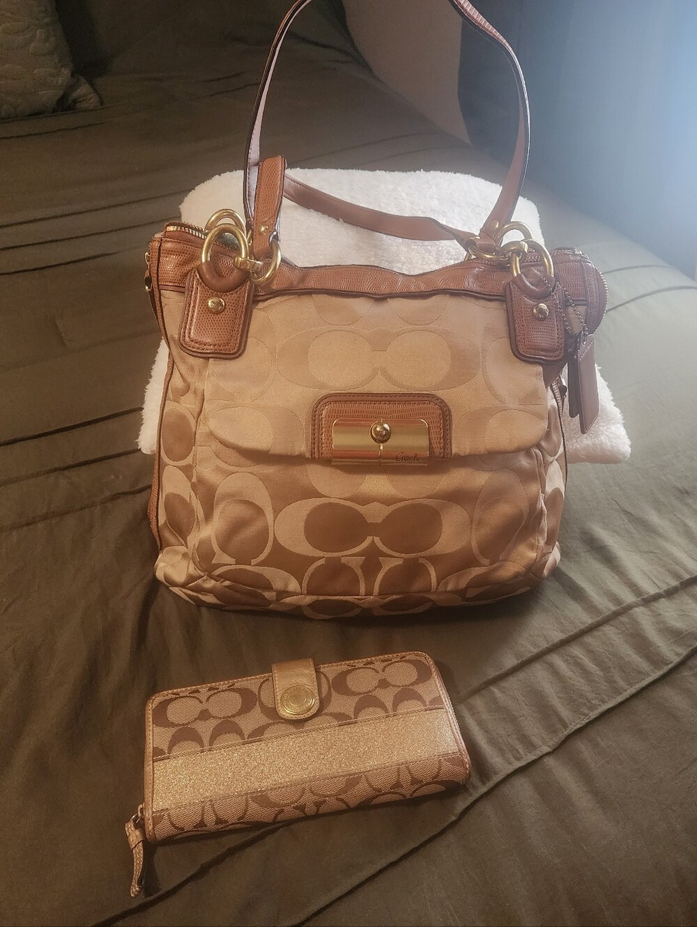 Coach Brown Signature Canvas Shoulder Bag with Wallet
